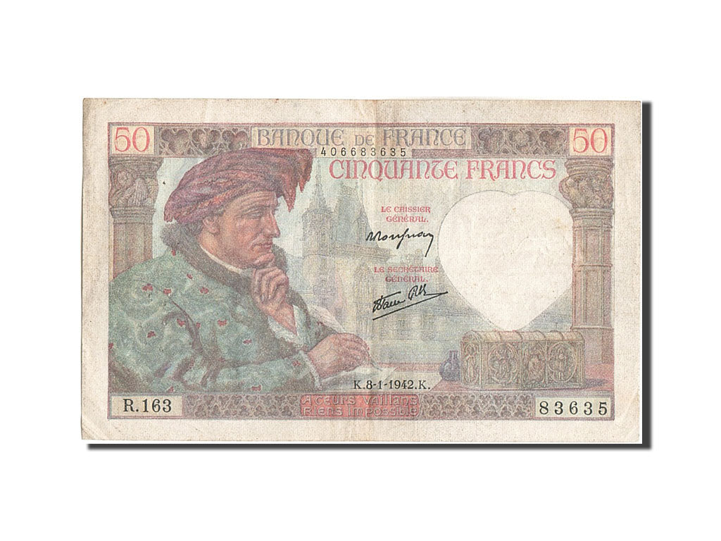 France, 50 Francs, 50 F 1940-1942 ''Jacques Coeur'', 1942, KM #93, 1942-01-08,..