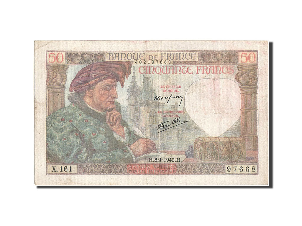 France, 50 Francs, 50 F 1940-1942 ''Jacques Coeur'', 1940, KM #93, 1942-01-08,..