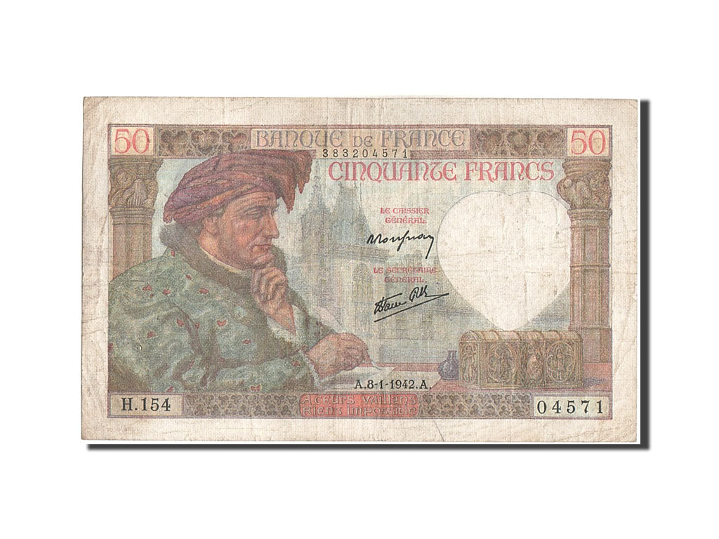 Geldschein, Frankreich, 50 Francs, 50 F 1940-1942 ''Jacques Coeur'', 1942