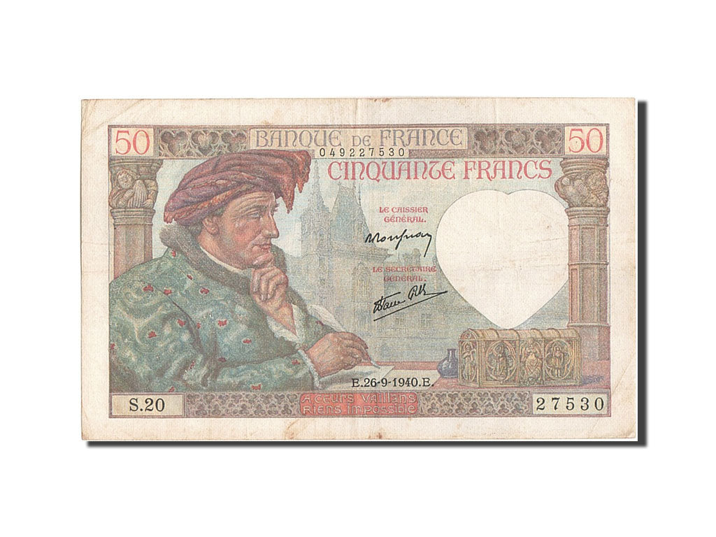 Francia, 50 Francs, 50 F 1940-1942 ''Jacques Coeur'', 1940, KM:93, 1940-09-26...