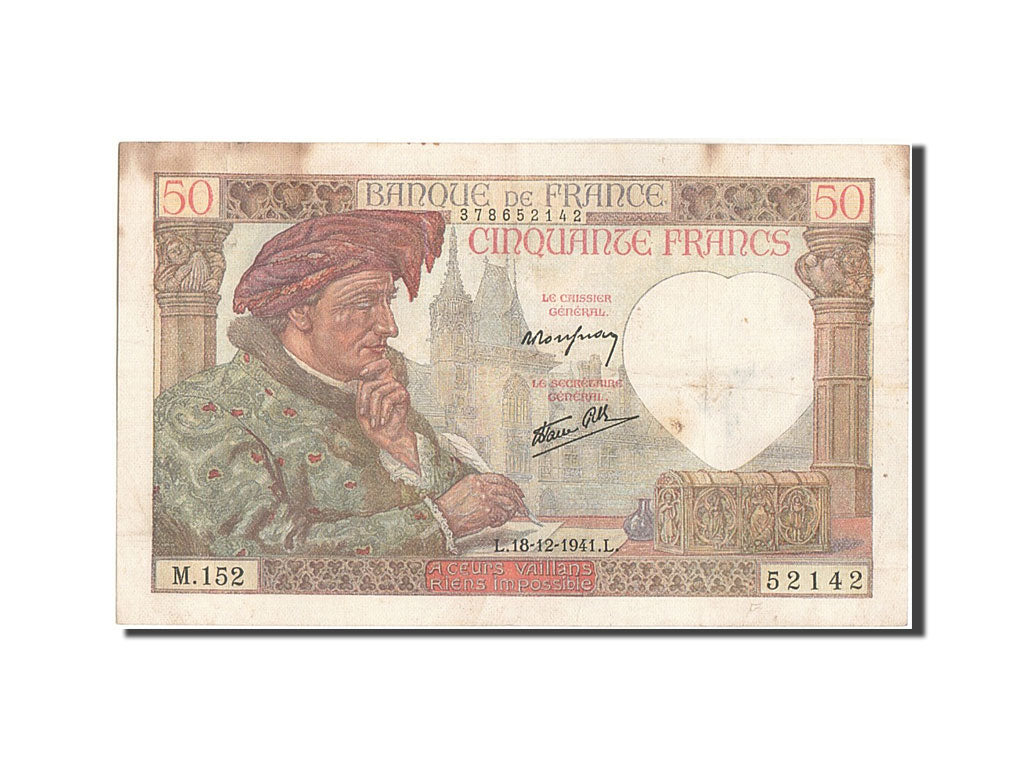 Francia, 50 Francs, 50 F 1940-1942 ''Jacques Coeur'', 1941, KM:93, 1941-12-18...