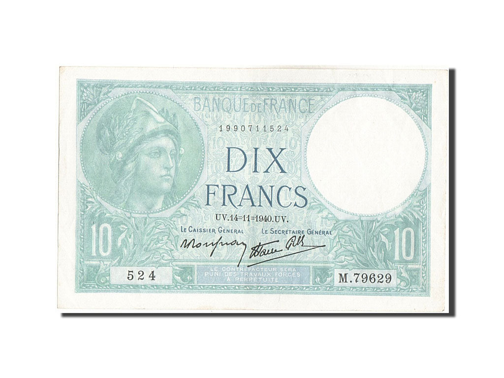Banknote, France, 10 Francs, 10 F 1916-1942 ''Minerve'', 1940, 1940-11-14