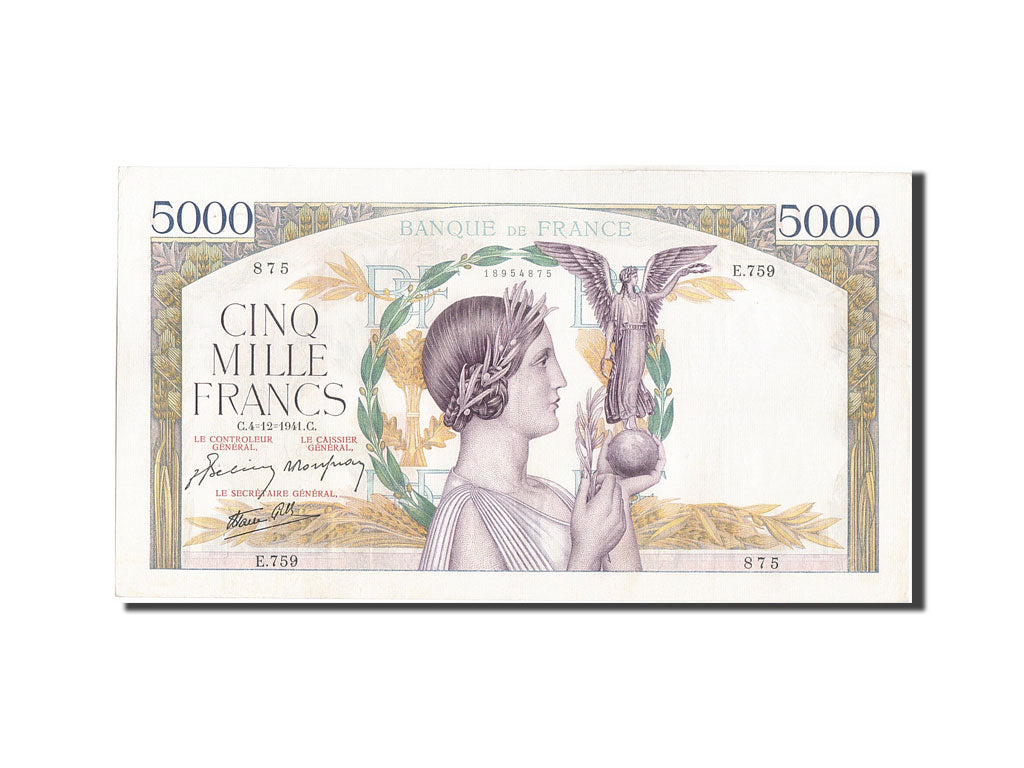 Billet, France, 5000 Francs, 5 000 F 1934-1944 ''Victoire'', 1941, 1941-12-04