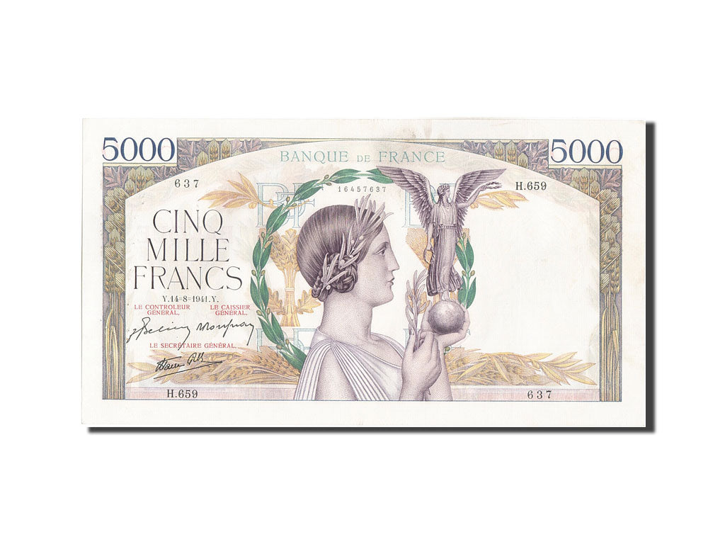 France, 5000 Francs, 5 000 F 1934-1944 ''Victoire'', 1941, KM #97c, EF(40-45),..