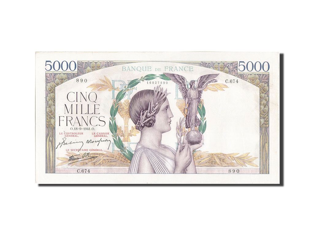 Billete, Francia, 5000 Francs, 5 000 F 1934-1944 ''Victoire'', 1941, 1941-09-18
