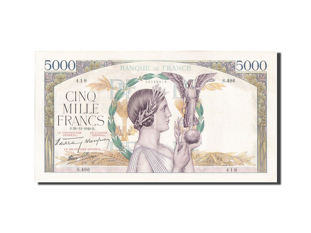 Banconote, Francia, 5000 Francs, 5 000 F 1934-1944 ''Victoire'', 1940