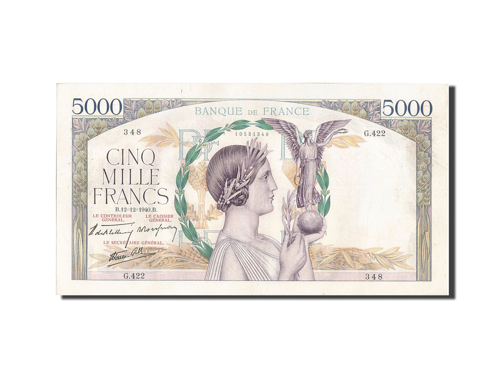 France, 5000 Francs, 5 000 F 1934-1944 ''Victoire'', 1940, KM #97a, 1940-12-12,.