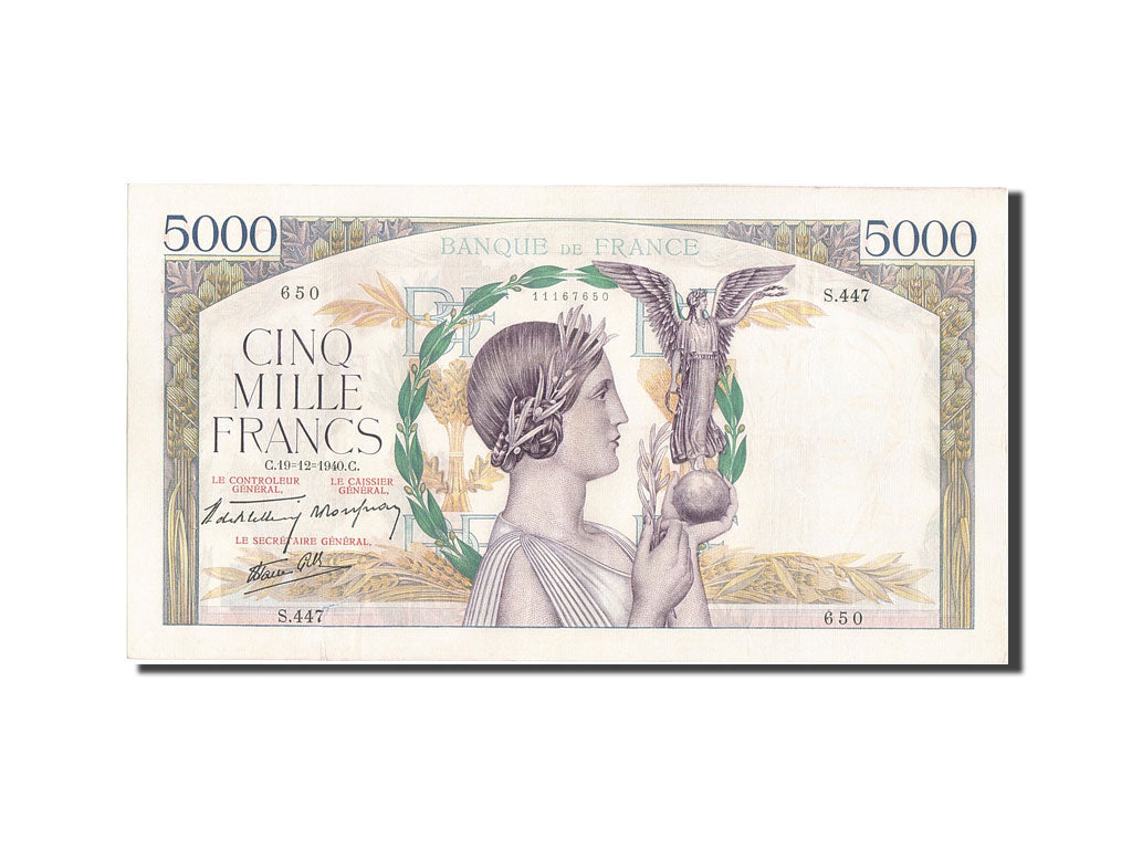 France, 5000 Francs, 5 000 F 1934-1944 ''Victoire'', 1940, KM #97a, 1940-12-19,.