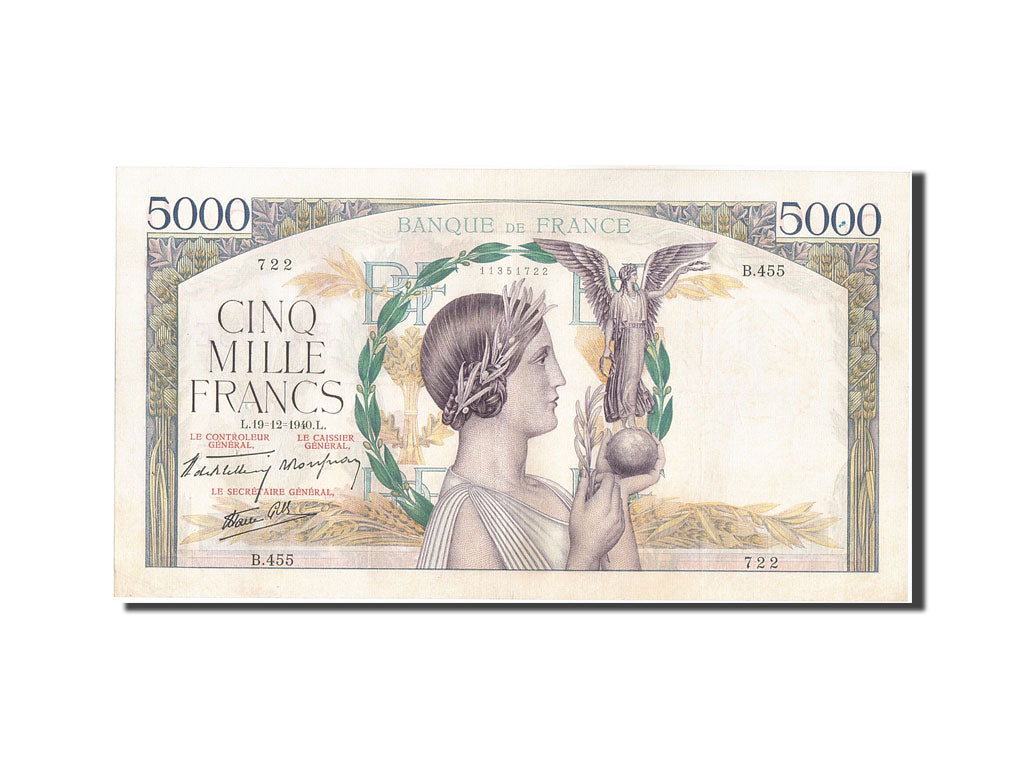 Billet, France, 5000 Francs, 5 000 F 1934-1944 ''Victoire'', 1940, 1940-12-19