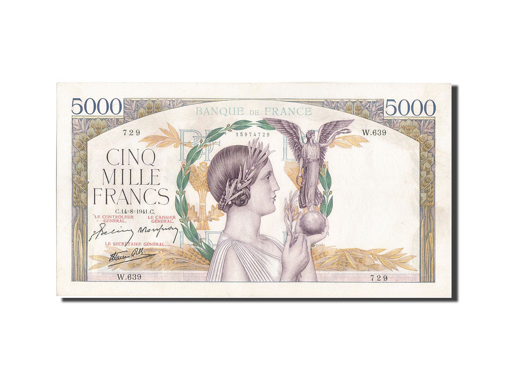 Banknot, Francja, 5000 Francs, Victoire, 1941, EF(40-45), Fayette:46.25, KM:97c
