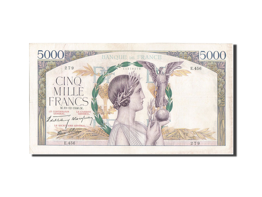 France, 5000 Francs, 5 000 F 1934-1944 ''Victoire'', 1940, KM #97a, 1940-12-19,.