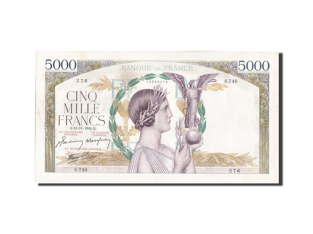 France, 5000 Francs, 5 000 F 1934-1944 ''Victoire'', 1941, KM #97c, 1941-11-13,.