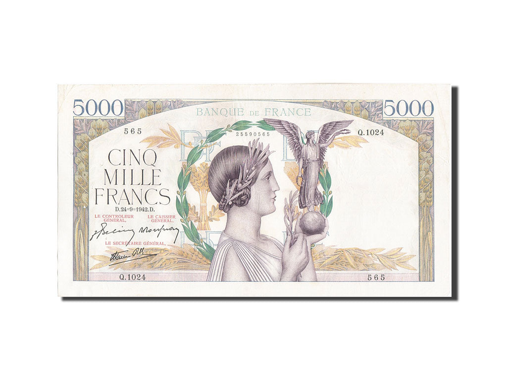 Banknote, France, 5000 Francs, 5 000 F 1934-1944 ''Victoire'', 1942, 1942-09-24