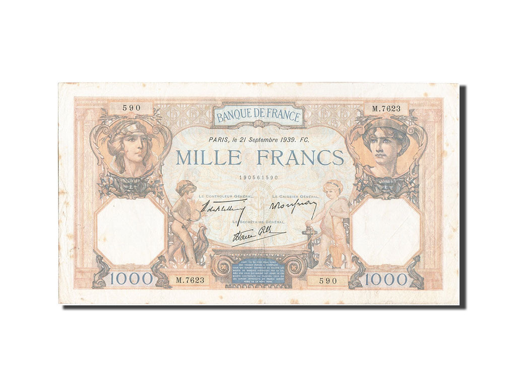 Banknote, France, 1000 Francs, 1 000 F 1927-1940 ''Cérès et Mercure'', 1939