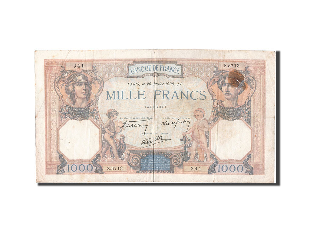 France, 1000 Francs, 1 000 F 1927-1940 ''Cérès et Mercure'', 1939, KM #90c, 1...