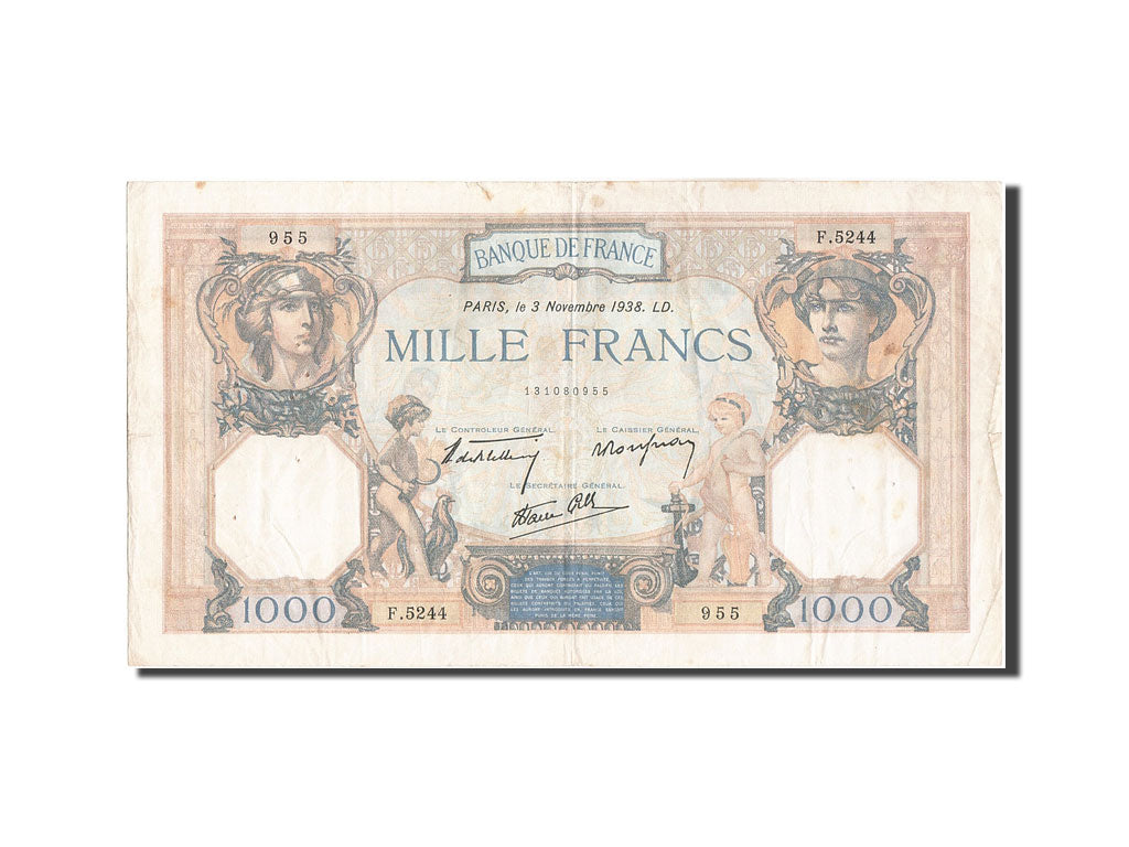 Banknote, France, 1000 Francs, 1 000 F 1927-1940 ''Cérès et Mercure'', 1938