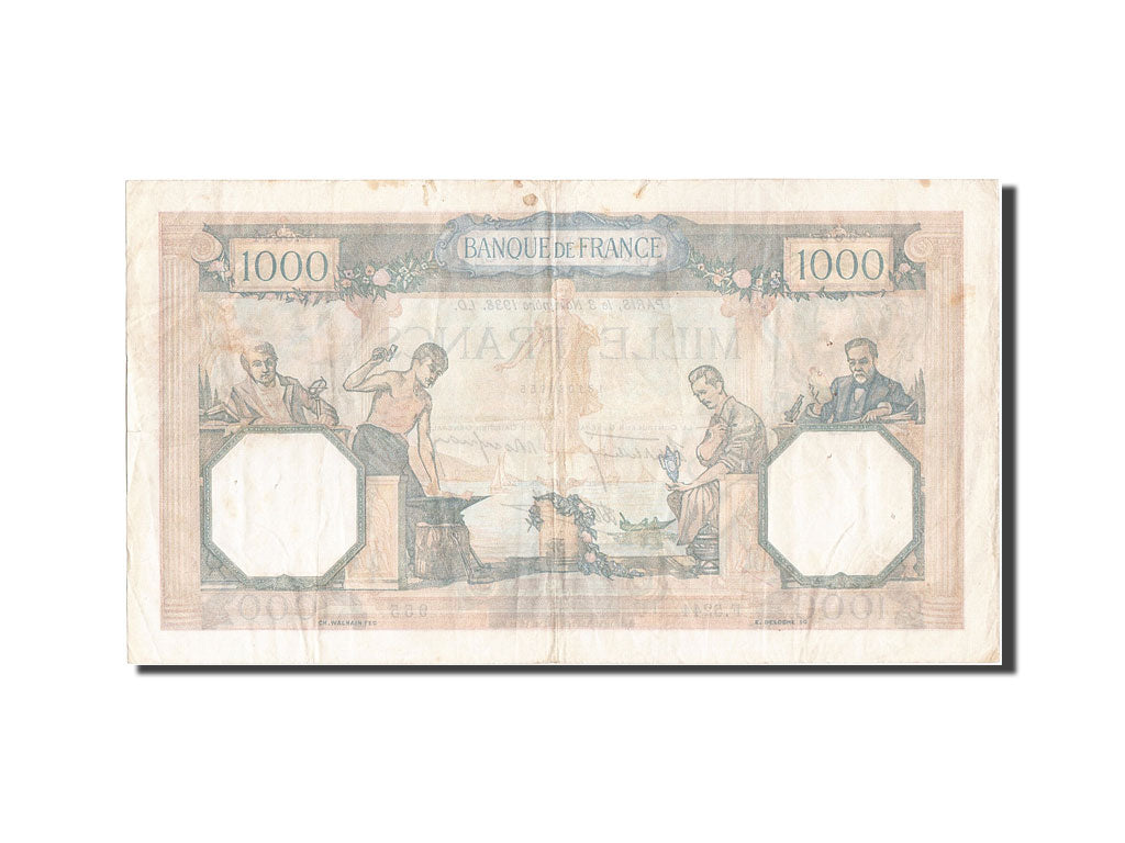 Banknote, France, 1000 Francs, 1 000 F 1927-1940 ''Cérès et Mercure'', 1938