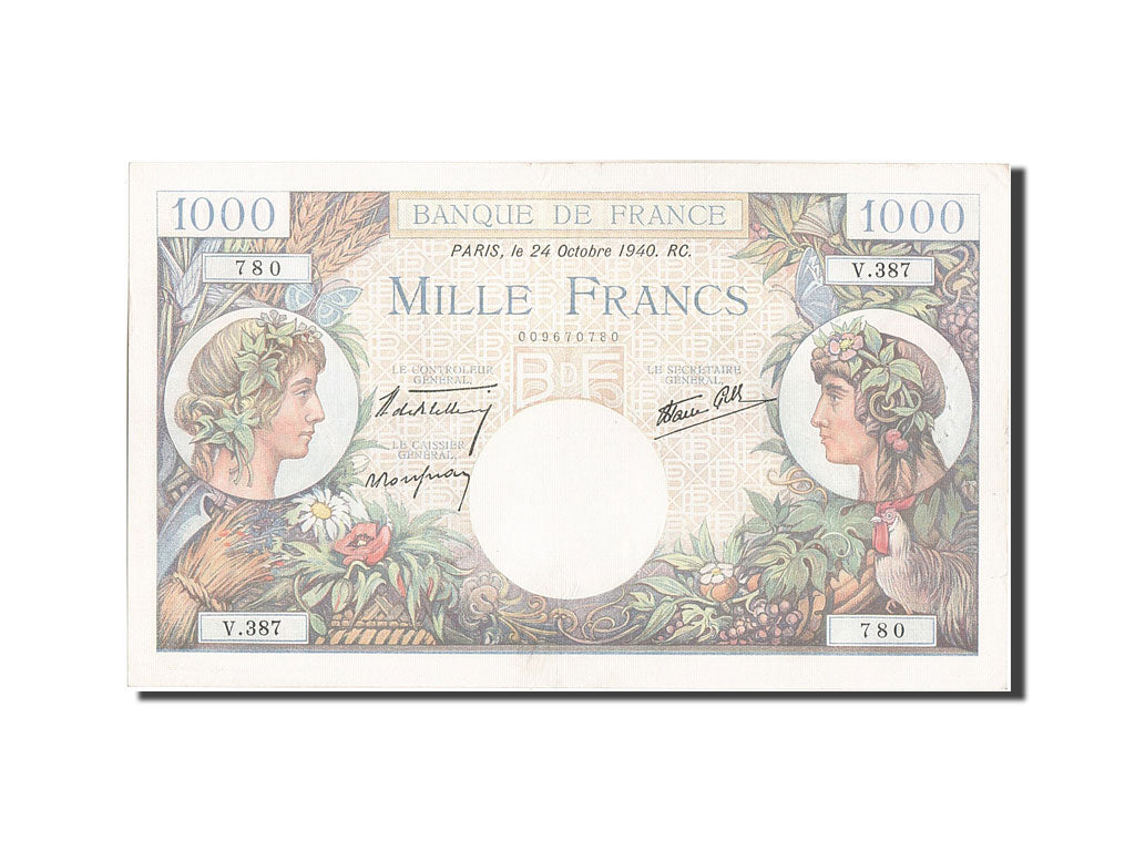 France, 1000 Francs, 1 000 F 1940-1944 ''Commerce et Industrie'', 1940, KM...
