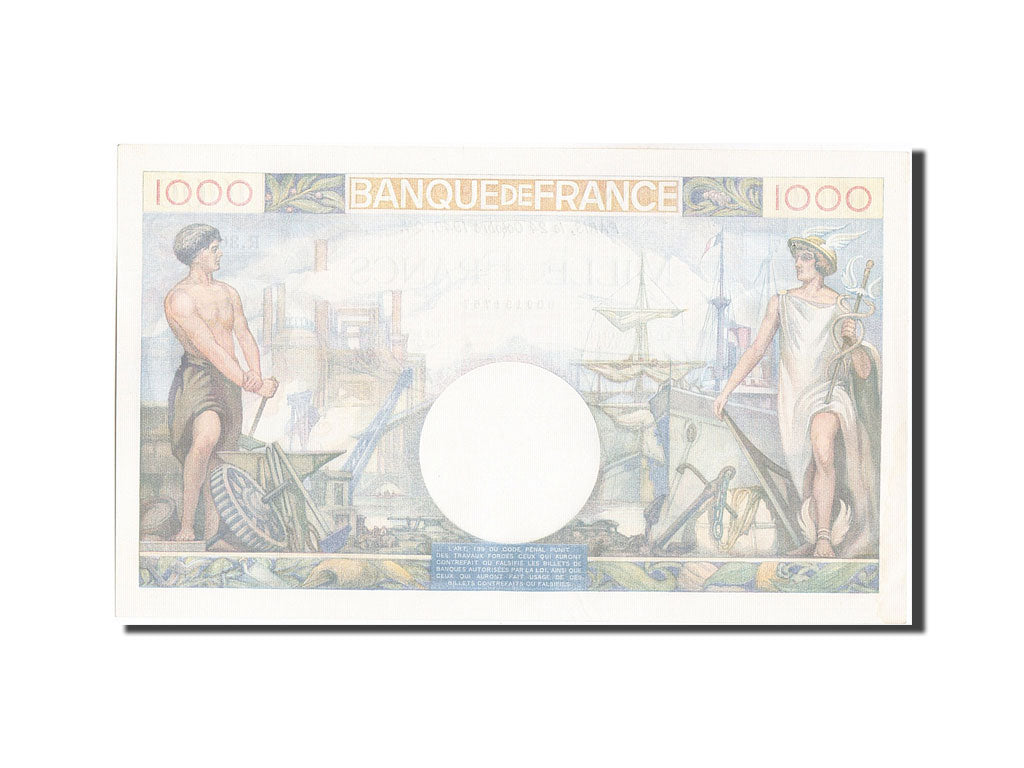 Geldschein, Frankreich, 1000 Francs, 1 000 F 1940-1944 ''Commerce et