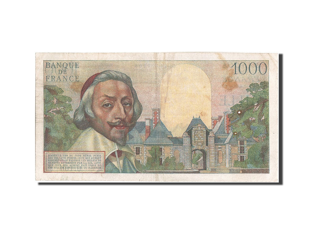 France, 1000 Francs, 1 000 F 1953-1957 ''Richelieu'', 1955, KM #134a,...