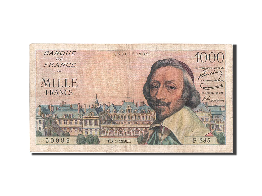 France, 1000 Francs, 1 000 F 1953-1957 ''Richelieu'', 1956, KM #134a,...