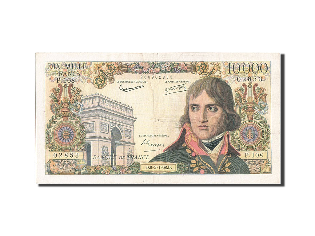France, 10,000 Francs, 10 000 F 1955-1958 ''Bonaparte'', 1958, KM #136b,...