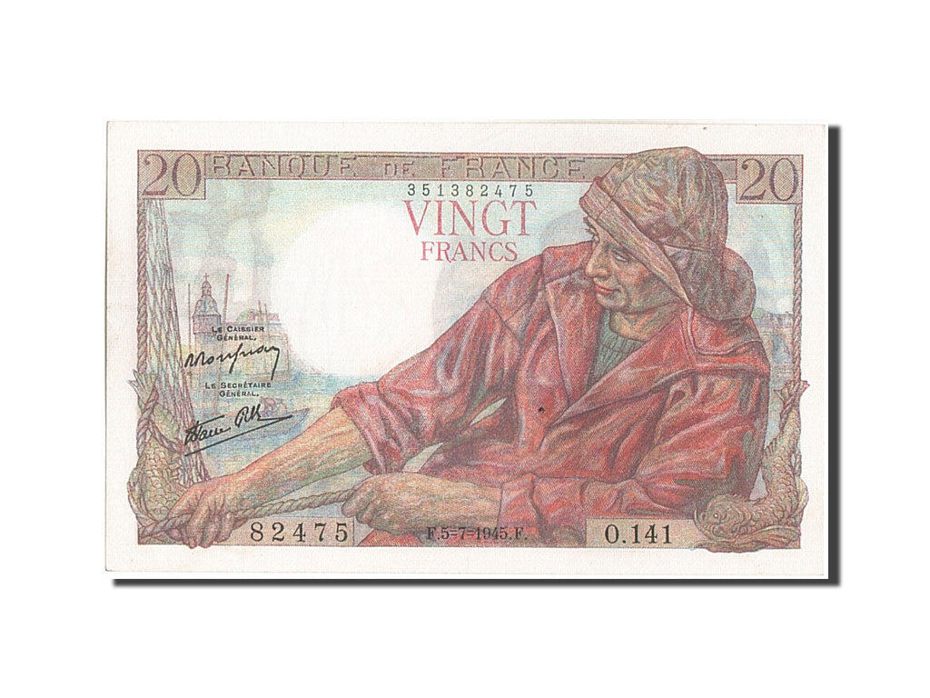 Banconote, Francia, 20 Francs, 20 F 1942-1950 ''Pêcheur'', 1945, 1945-07-05