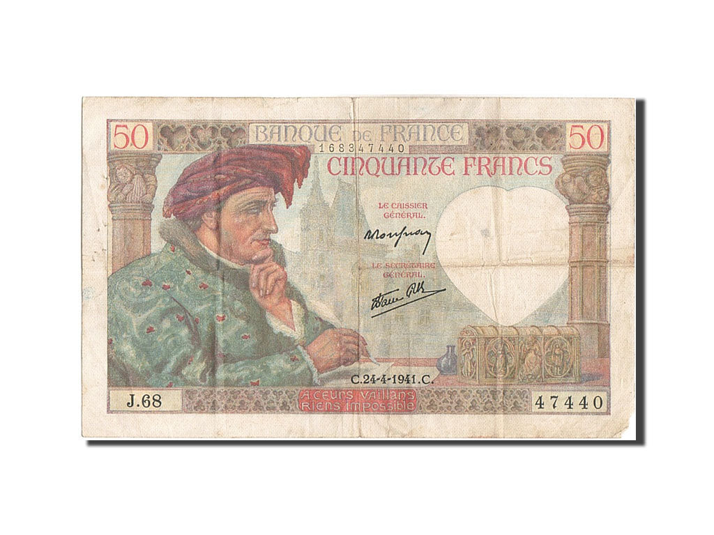 France, 50 Francs, 50 F 1940-1942 ''Jacques Coeur'', 1941, KM #93, 1941-04-24,..