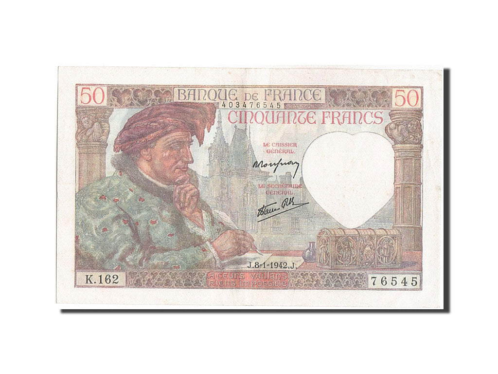 Francia, 50 Francs, 50 F 1940-1942 ''Jacques Coeur'', 1942, KM:93, 1942-01-08...