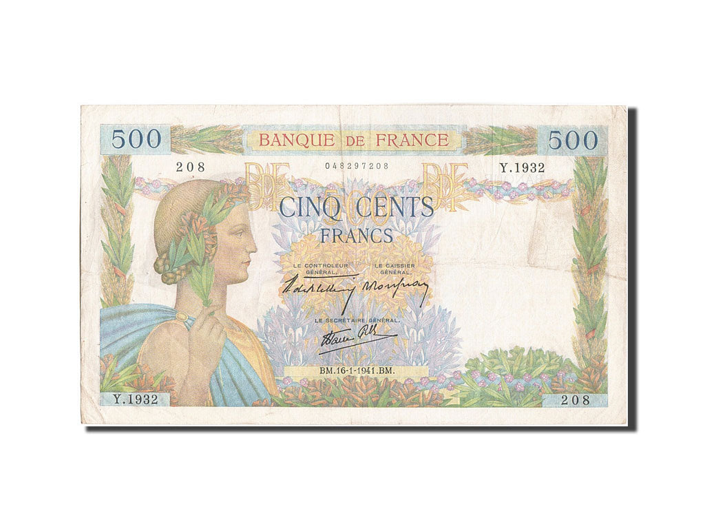 France, 500 Francs, 500 F 1940-1944 ''La Paix'', 1941, KM #95a, 1941-01-16,...