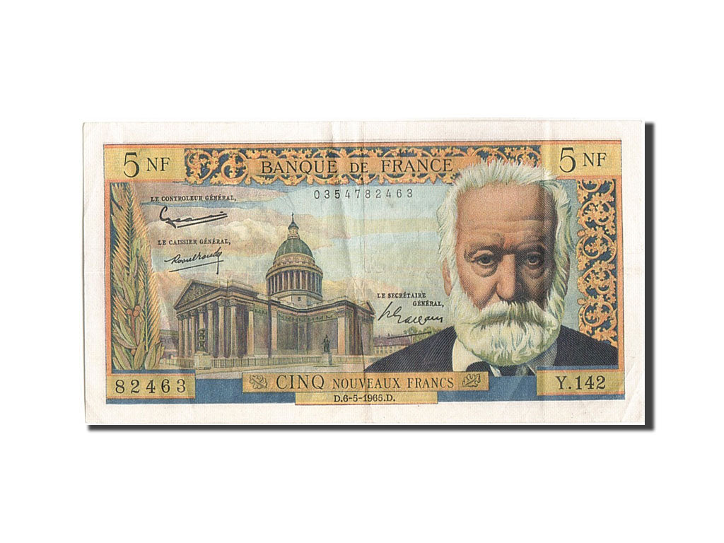 France, 5 Nouveaux Francs, 5 NF 1959-1965 ''Victor Hugo'', 1965, KM #141a,...
