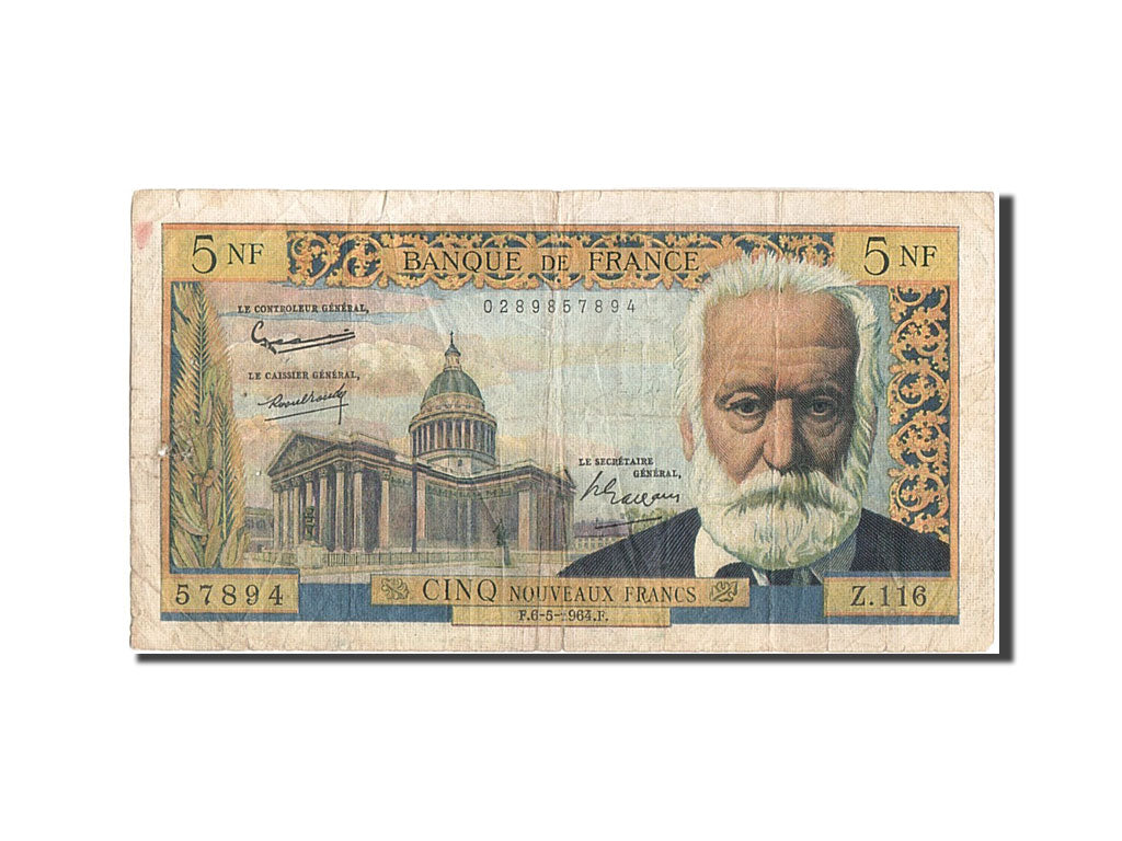 France, 5 Nouveaux Francs, 5 NF 1959-1965 ''Victor Hugo'', 1964, KM #141a,...