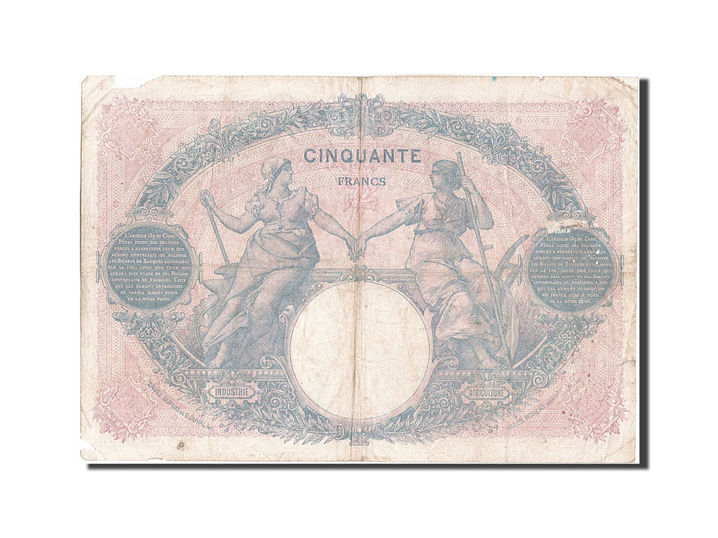 France, 50 Francs, 50 F 1889-1927 ''Bleu et Rose'', 1918, KM #64e, 1918-07-31,..