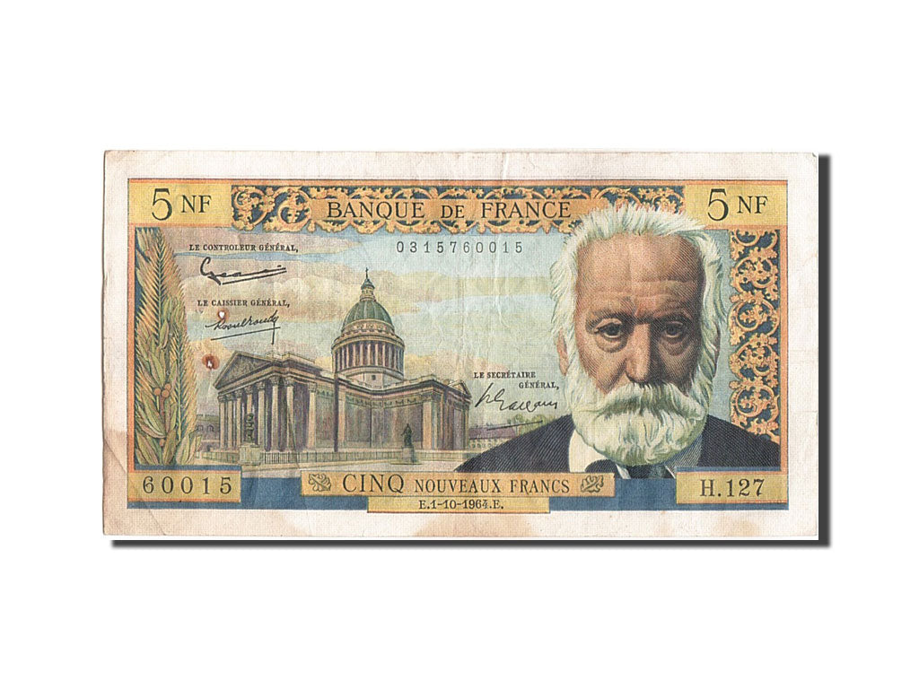France, 5 Nouveaux Francs, 5 NF 1959-1965 ''Victor Hugo'', 1964, KM #141a,...