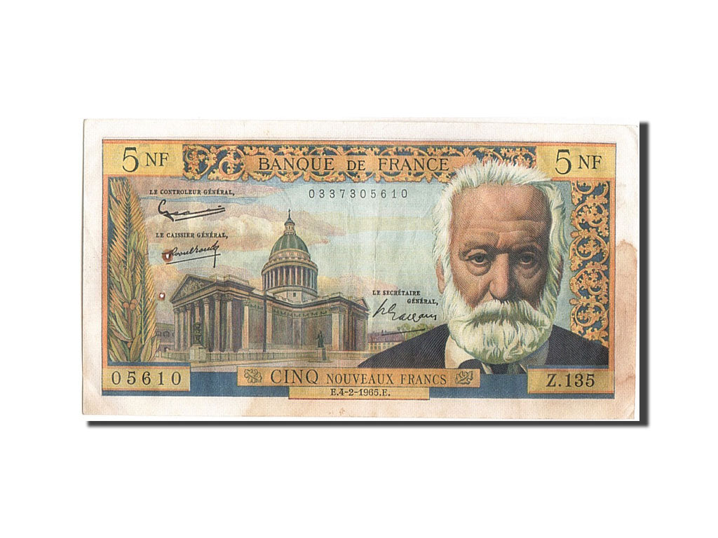 France, 5 Nouveaux Francs, 5 NF 1959-1965 ''Victor Hugo'', 1965, KM #141a,...