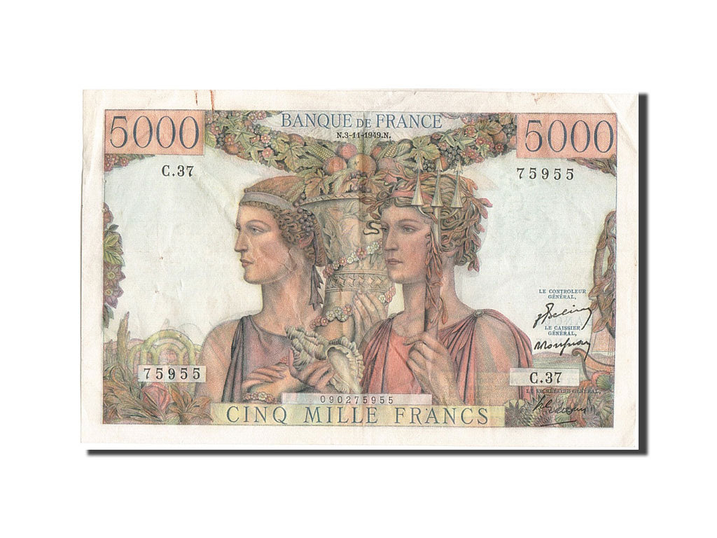 Geldschein, Frankreich, 5000 Francs, 5 000 F 1949-1957 ''Terre et Mer'', 1949