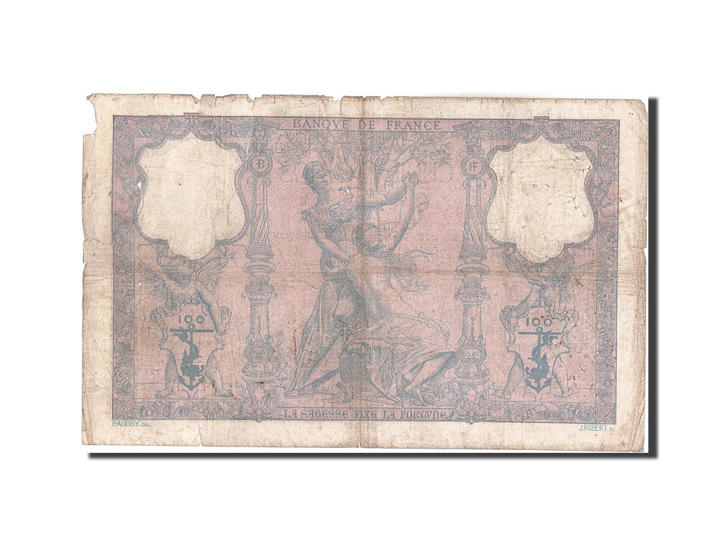 France, 100 Francs, 100 F 1888-1909 ''Bleu et Rose'', 1907, KM #65e, F(12-15),..