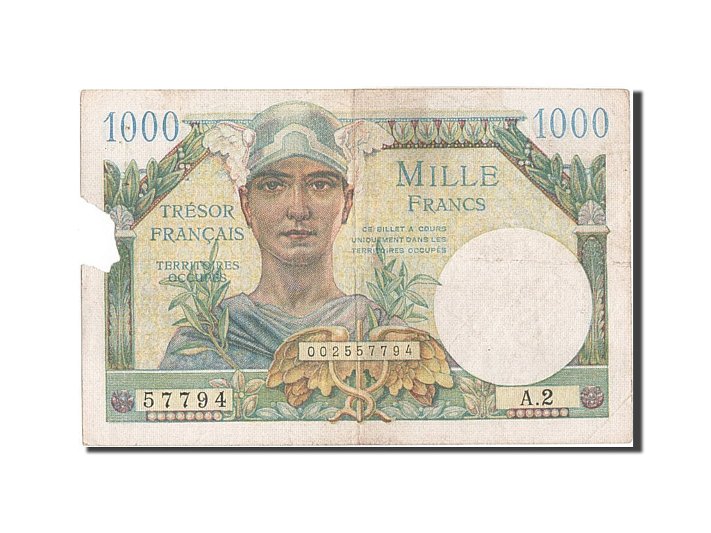 France, 1000 Francs, 1947 French Treasury, 1947, KM #M10, 1947-01-01, F(12-15),.