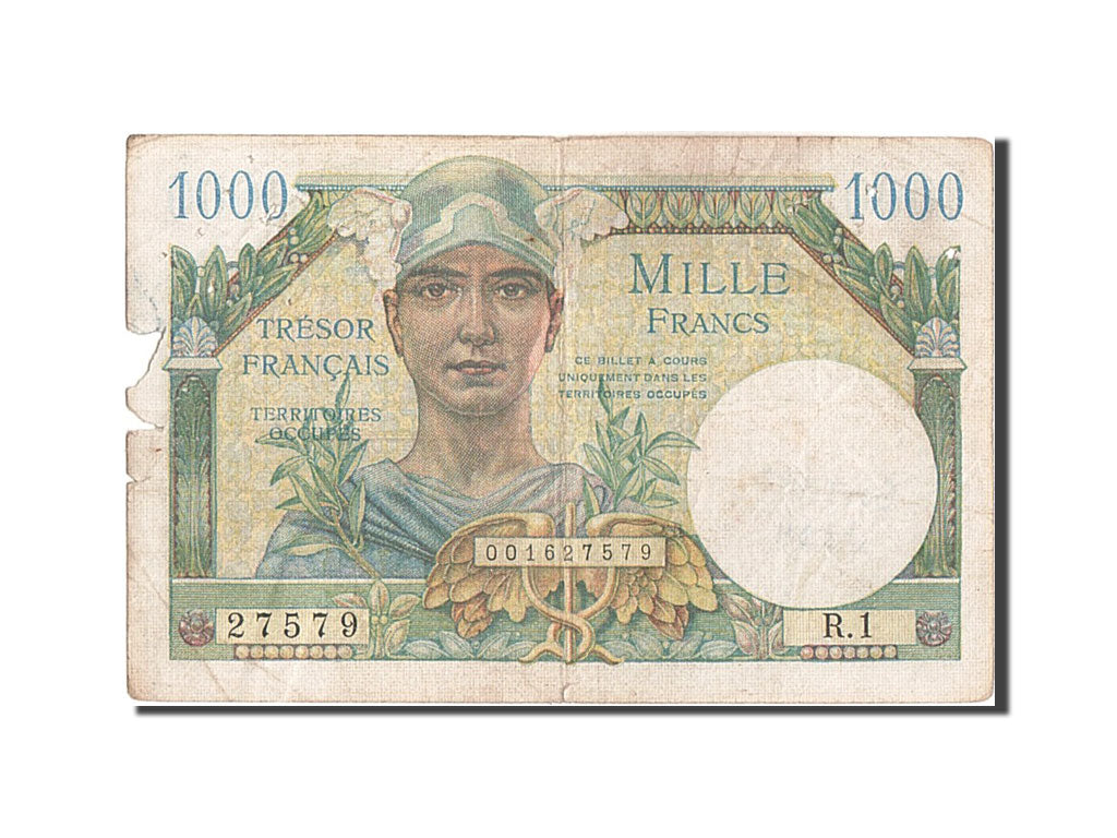 France, 1000 Francs, 1947 French Treasury, 1947, KM #M10, 1947-01-01, F(12-15),.