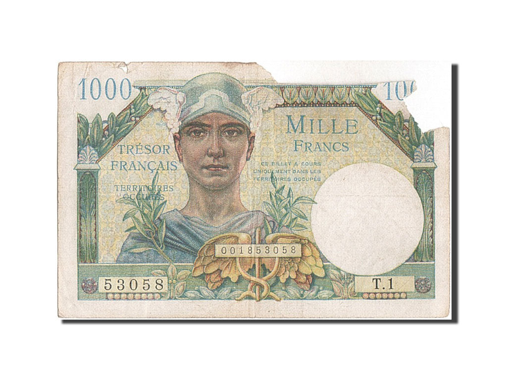 France, 1000 Francs, 1947 French Treasury, 1947, KM #M10, 1947-01-01, VG(8-10),.