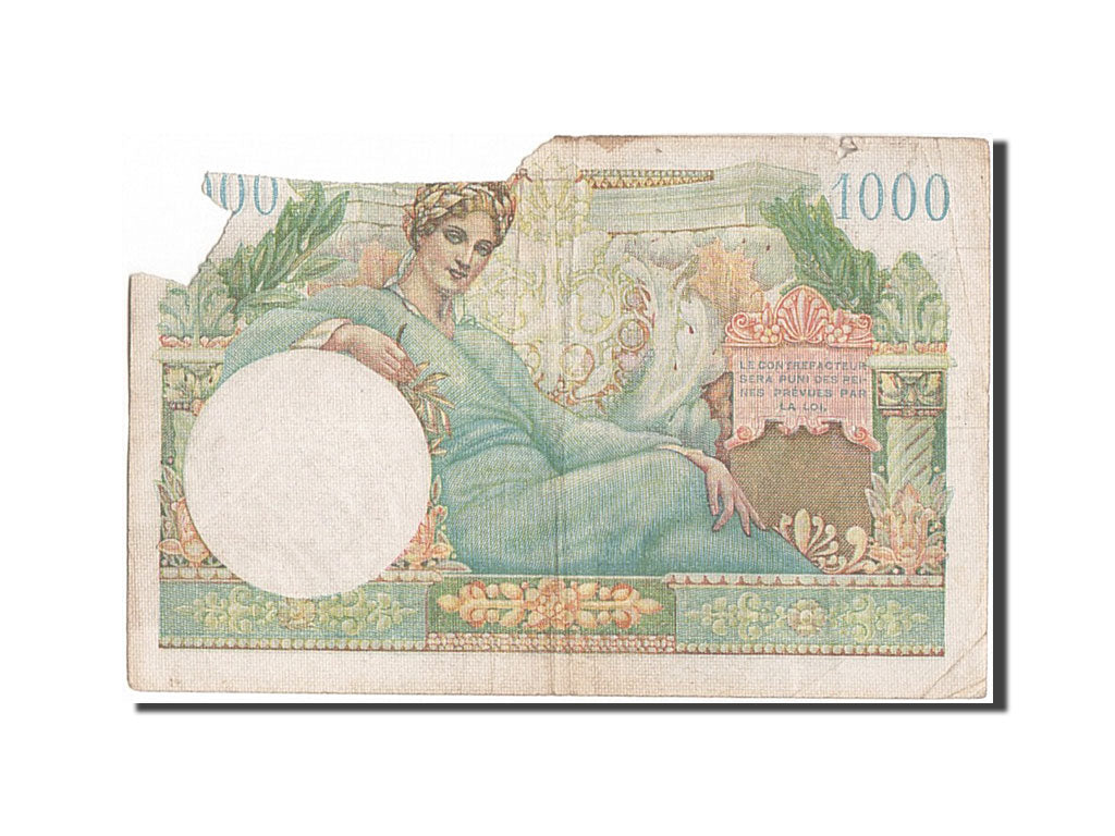 France, 1000 Francs, 1947 French Treasury, 1947, KM #M10, 1947-01-01, VG(8-10),.
