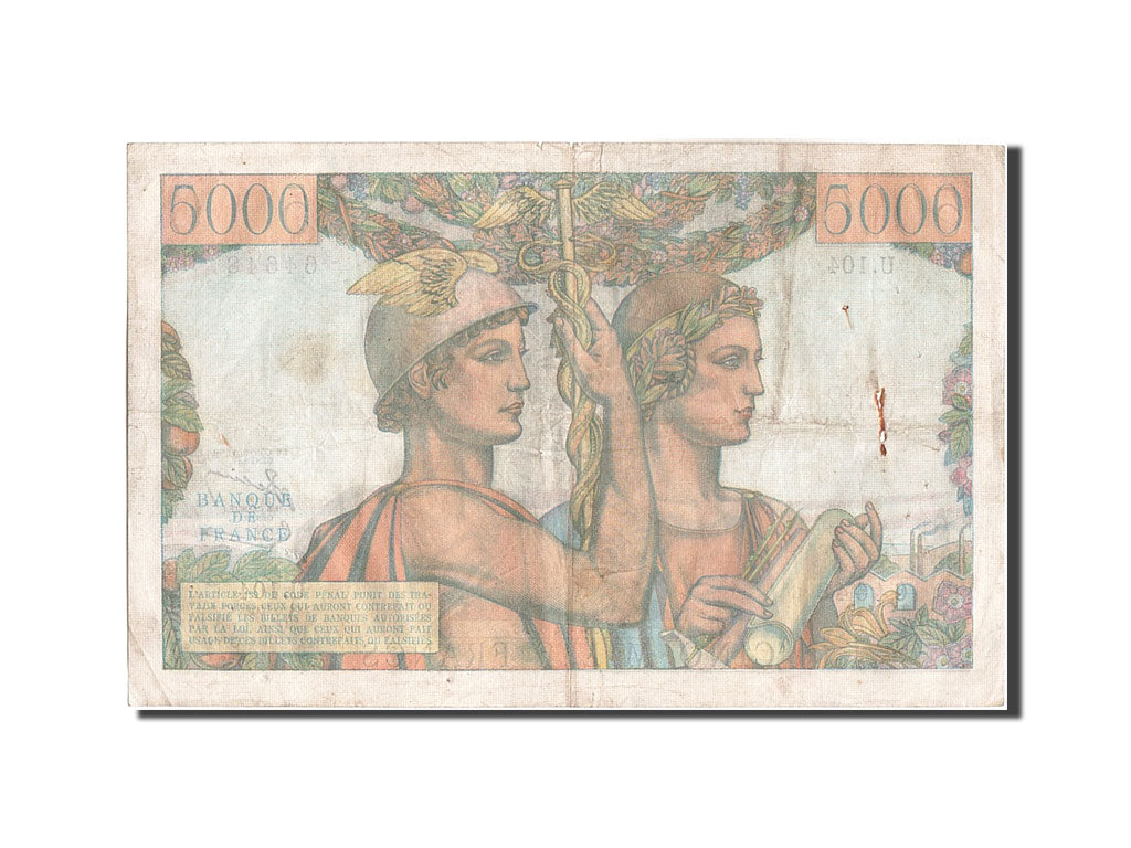Geldschein, Frankreich, 5000 Francs, 5 000 F 1949-1957 ''Terre et Mer'', 1952
