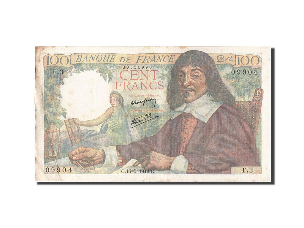 France, 100 Francs, 100 F 1942-1944 ''Descartes'', 1942, KM #101a, 1942-05-15,..