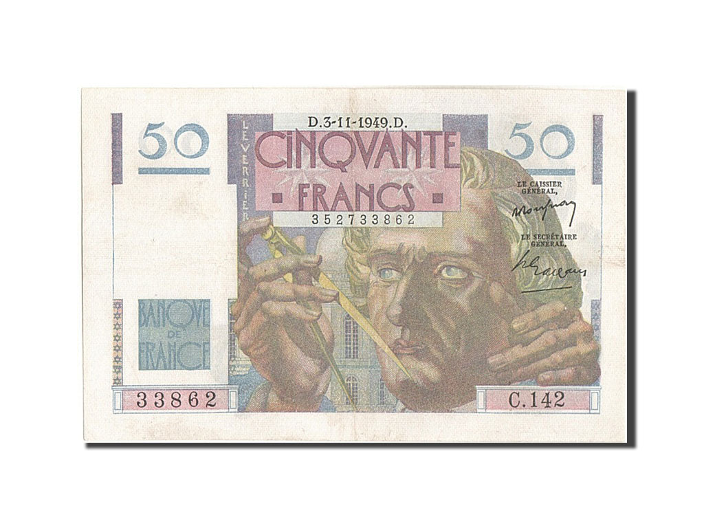 Geldschein, Frankreich, 50 Francs, 50 F 1946-1951 ''Le Verrier'', 1949