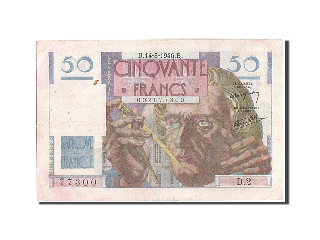 Billete, Francia, 50 Francs, 50 F 1946-1951 ''Le Verrier'', 1946, 1946-03-14