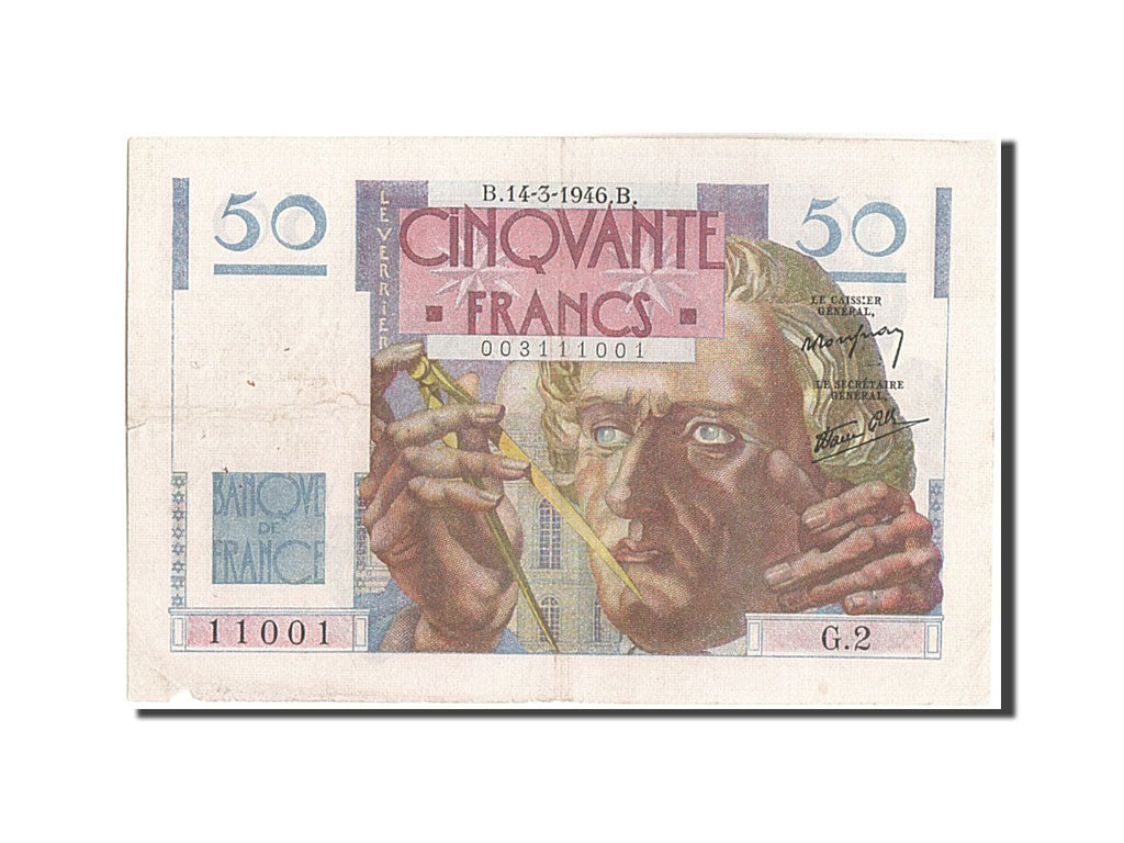 Banknote, France, 50 Francs, 50 F 1946-1951 ''Le Verrier'', 1946, 1946-03-14