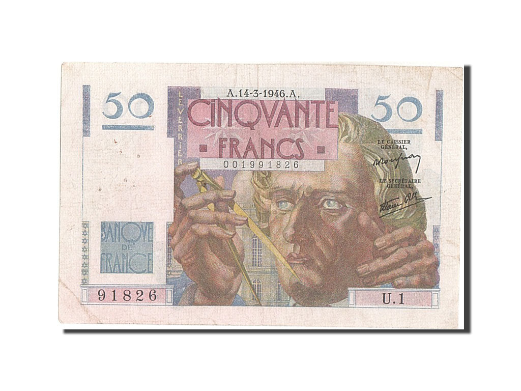 Biljet, Frankrijk, 50 Francs, 50 F 1946-1951 ''Le Verrier'', 1946, 1946-03-14