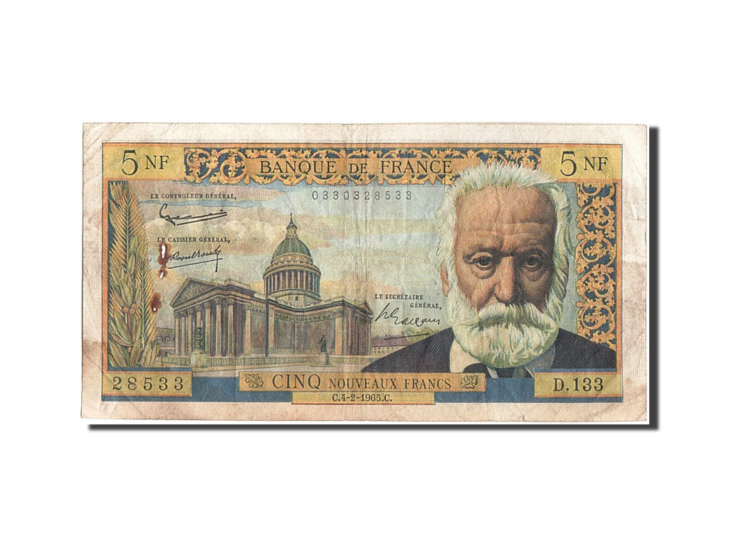 Billete, Francia, 5 Nouveaux Francs, 5 NF 1959-1965 ''Victor Hugo'', 1965
