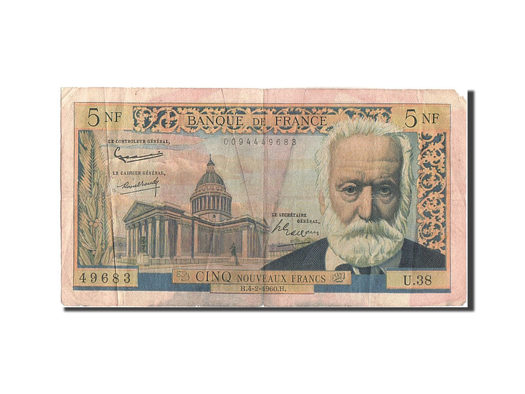 France, 5 Nouveaux Francs, 5 NF 1959-1965 ''Victor Hugo'', 1960, KM #141a,...