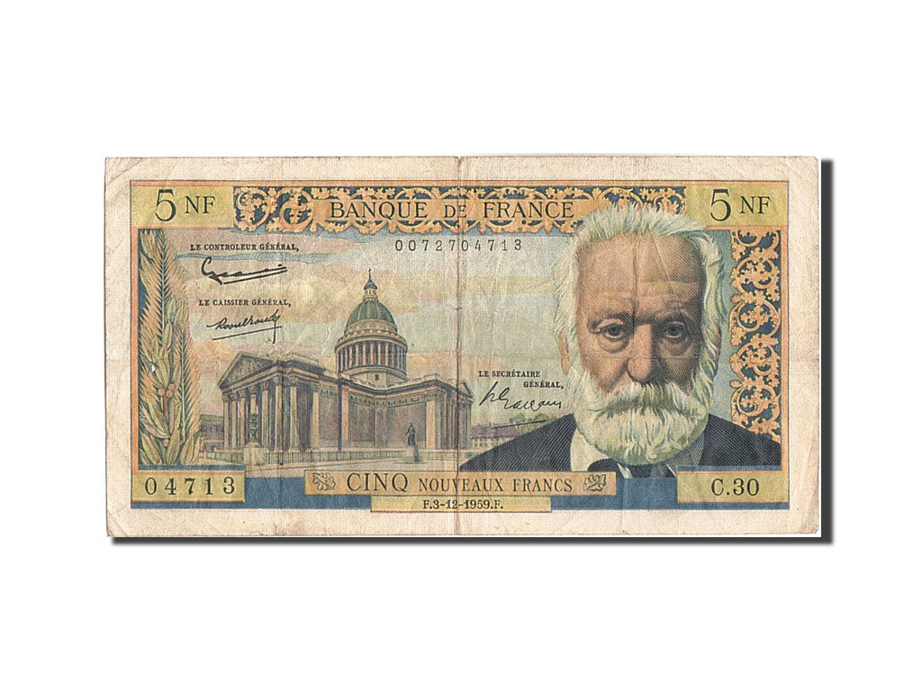 France, 5 Nouveaux Francs, 5 NF 1959-1965 ''Victor Hugo'', 1959, KM #141a,...